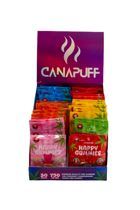 Hurtownia Żelków CBD Canapuff - Pudełko 5 szt. - Różnorodność Smaków z Wygodnym Stojakiem