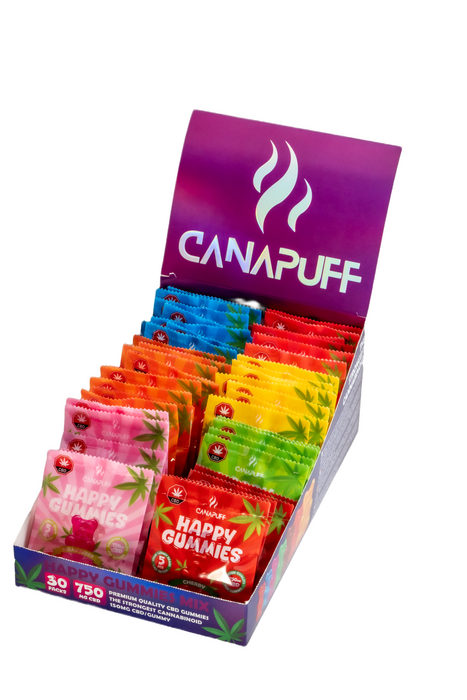 Hurtownia Żelków CBD Canapuff - Pudełko 5 szt. - Różnorodność Smaków z Wygodnym Stojakiem