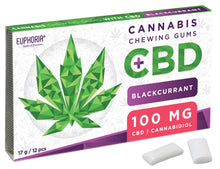Guma do żucia Euphoria z CBD 100mg - Czarna porzeczka (opakowanie 12 x 12 sztuk), 204g - Odświeżający smak i relaks