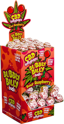 Lizak z CBD Bubbly Billy Buds Kwaśna malina