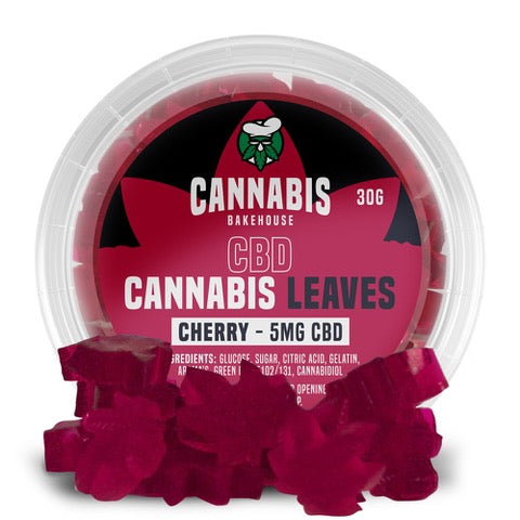 Cannabis Bakehouse - Liście Żelki CBD Wiśniowe, 18 szt x 5 mg CBD, 30g