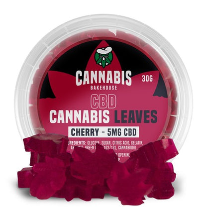 Cannabis Bakehouse - Liście Żelki CBD Wiśniowe, 18 szt x 5 mg CBD, 30g
