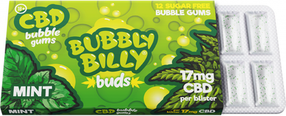 Guma do żucia Bubbly Billy Buds o smaku miętowym (17 mg CBD), 24 pudełka na wystawie, 408 g