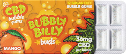 Orzeźwiająca Guma do Żucia Bubbly Billy Buds o Smaku Mango (36 mg CBD) - 24 Opakowania w Displayu (408 g)