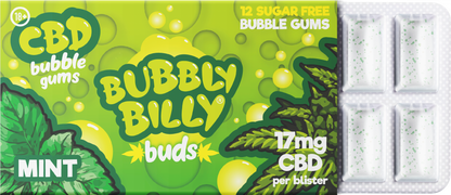 Guma do żucia Bubbly Billy Buds o smaku miętowym (17 mg CBD), 24 pudełka na wystawie, 408 g