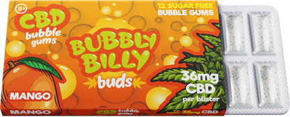 Orzeźwiająca Guma do Żucia Bubbly Billy Buds o Smaku Mango (36 mg CBD) - 24 Opakowania w Displayu (408 g)