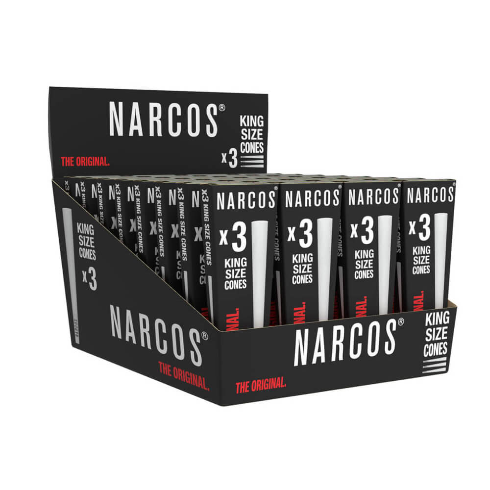Narcos King Size Cones White Edition 109 mm, pudełko ekspozycyjne 32 szt.