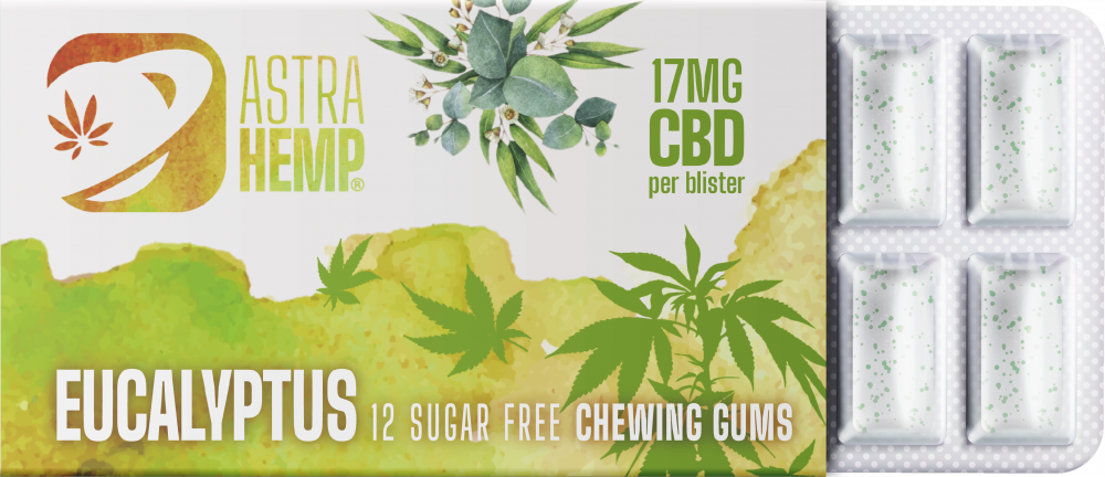 Astra Guma do Żucia z Eukaliptusem i Kannabidiolem (17 mg CBD) - Opakowanie Zbiorcze 24 szt. (408 g)
