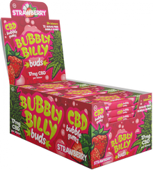 Guma do żucia Bubbly Billy Buds o smaku truskawkowym (17 mg CBD) 24 pudełka na wystawie, 408 g