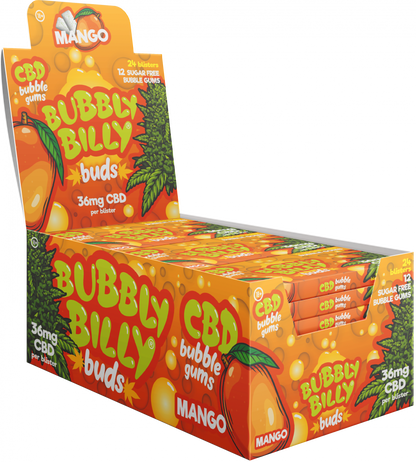 Orzeźwiająca Guma do Żucia Bubbly Billy Buds o Smaku Mango (36 mg CBD) - 24 Opakowania w Displayu (408 g)